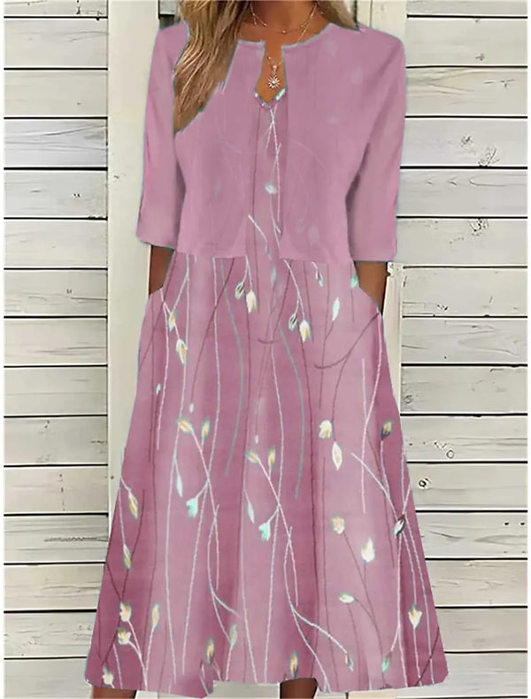 Damen Midi Kleid Set mit Cardigan Freizeit Blumendesign