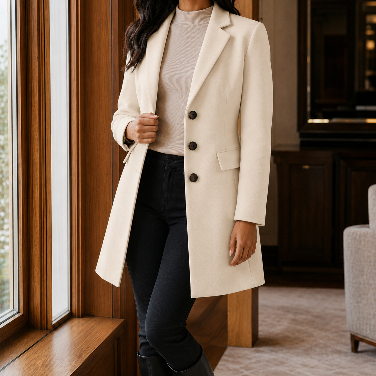 Damen Mantel Slim Fit Business Elegant