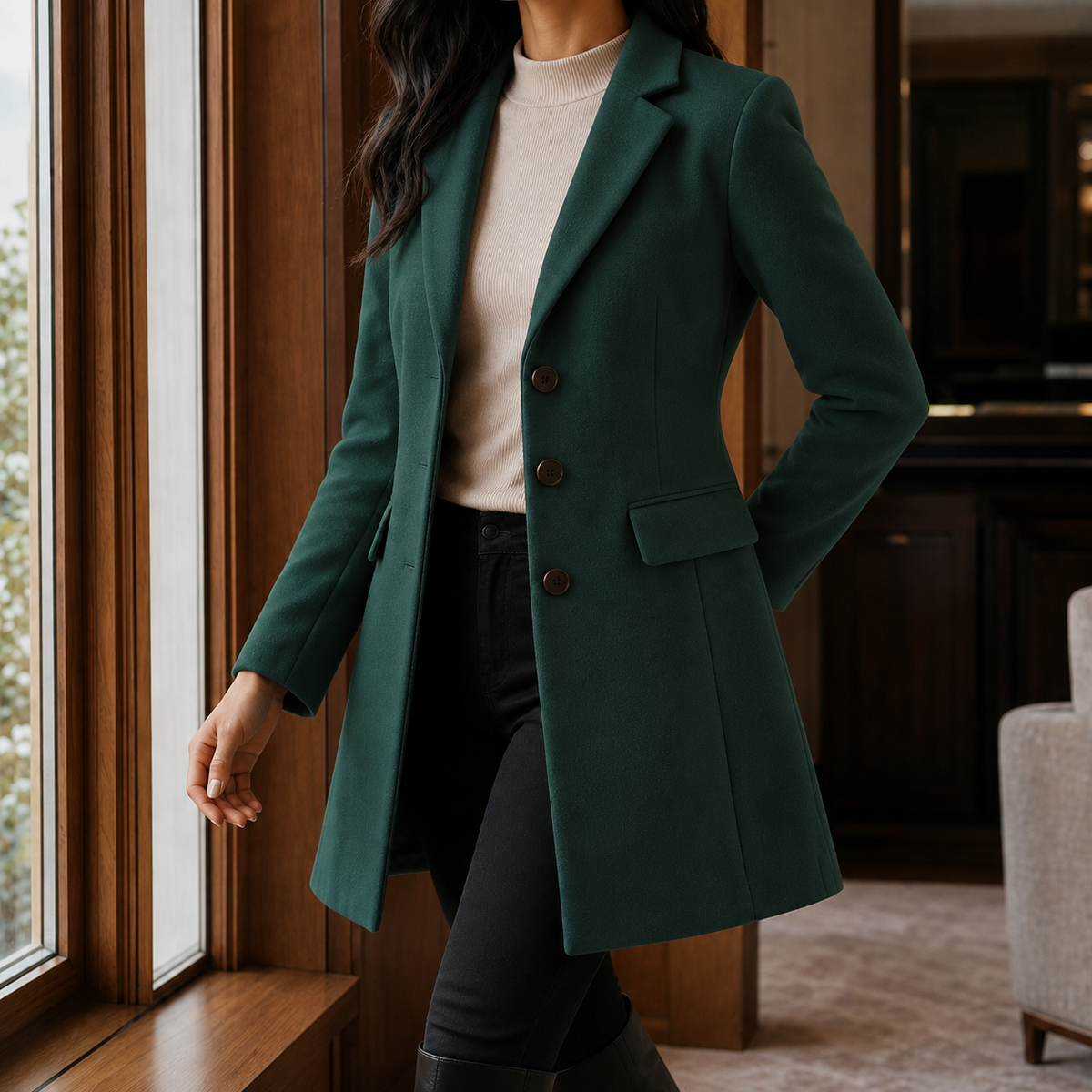 Damen Mantel Slim Fit Business Elegant