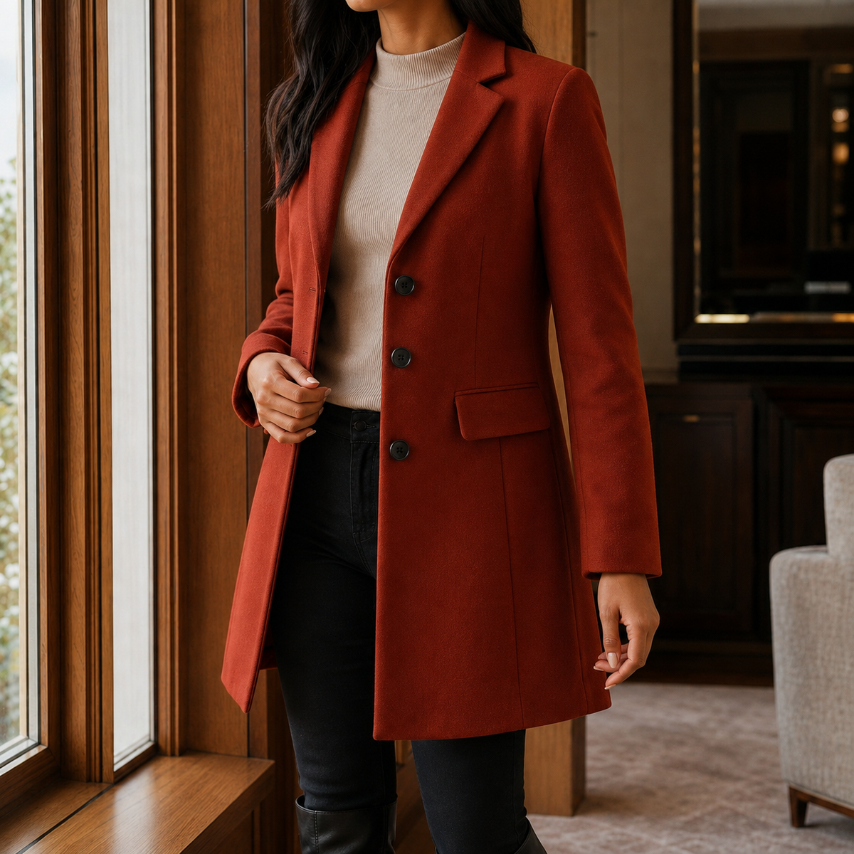 Damen Mantel Slim Fit Business Elegant