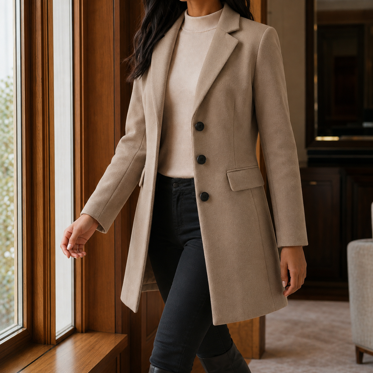 Damen Mantel Slim Fit Business Elegant