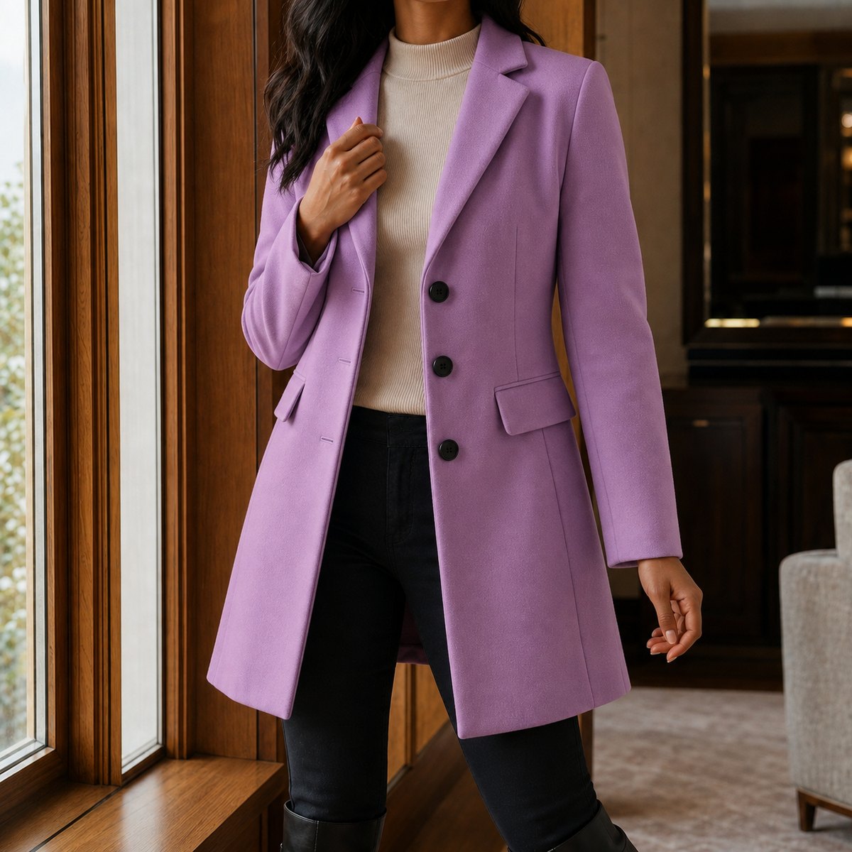 Damen Mantel Slim Fit Business Elegant