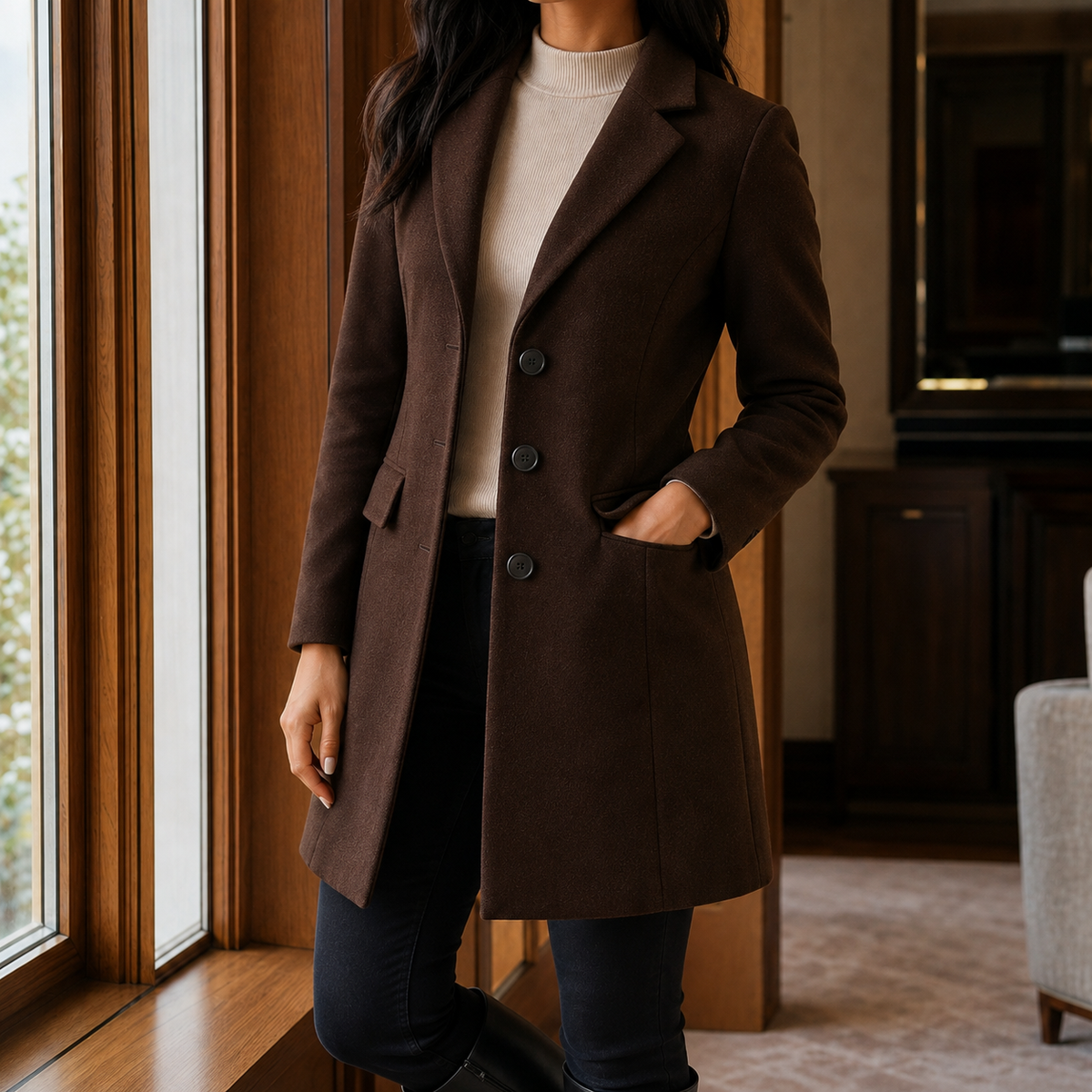 Damen Mantel Slim Fit Business Elegant