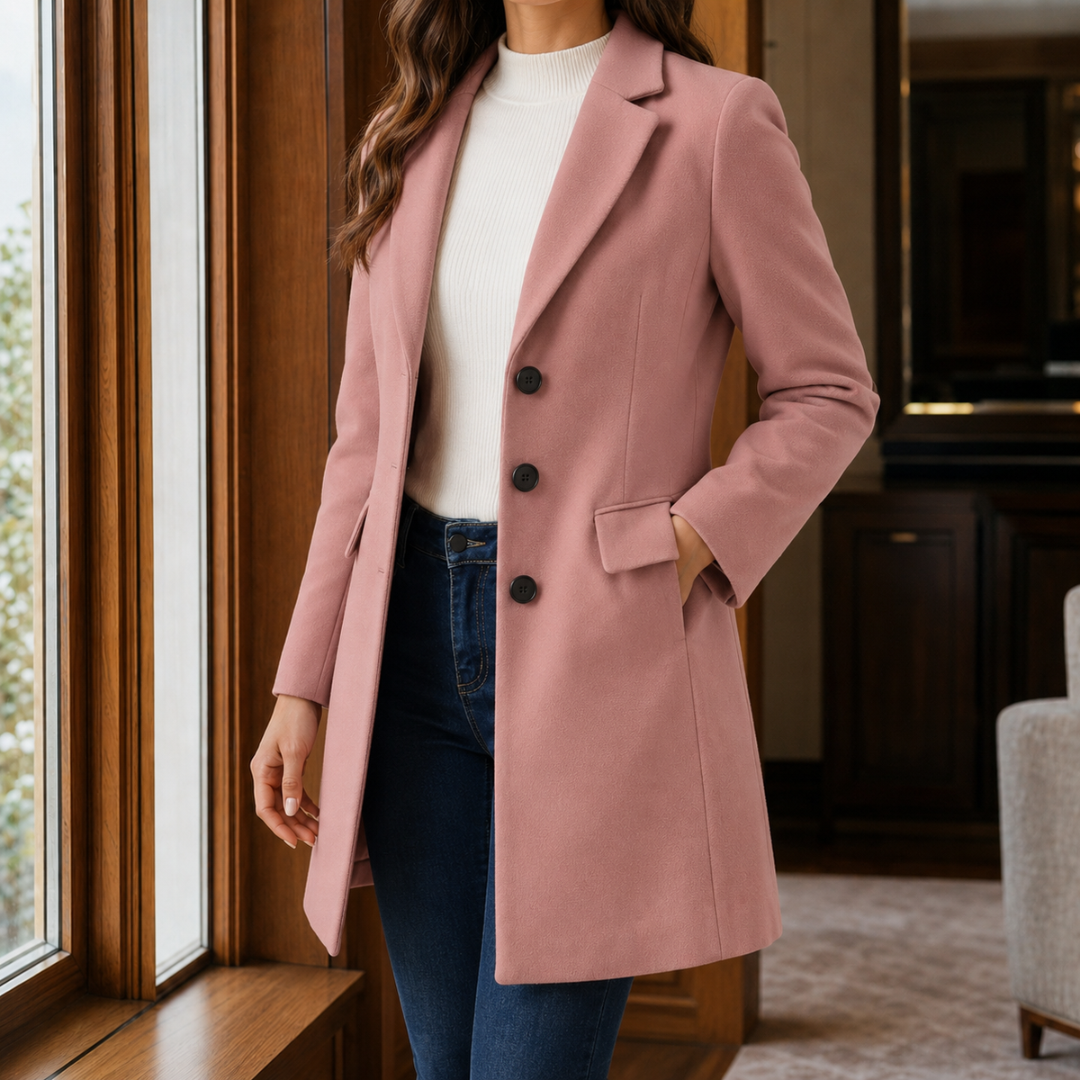 Damen Mantel Slim Fit Business Elegant