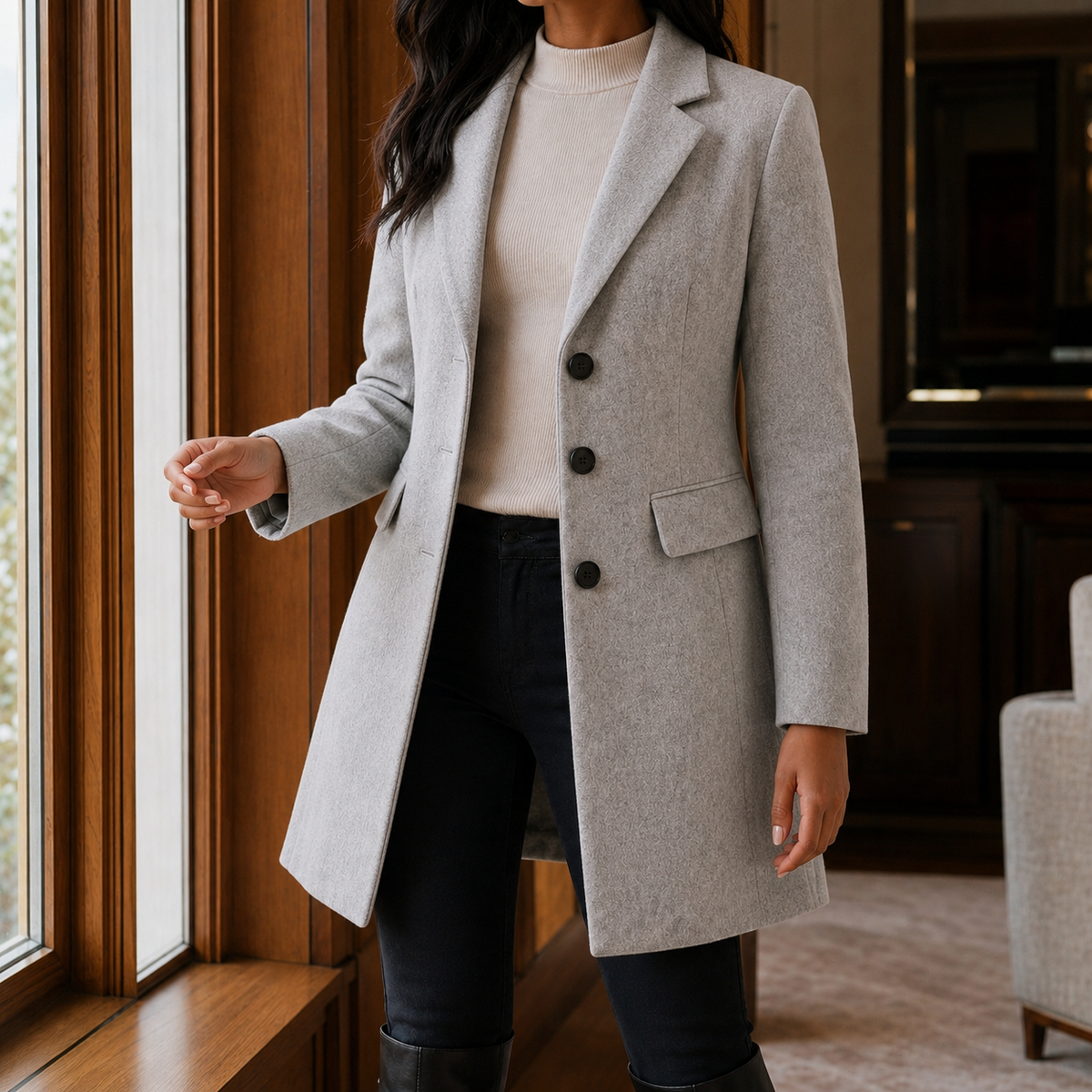 Damen Mantel Slim Fit Business Elegant