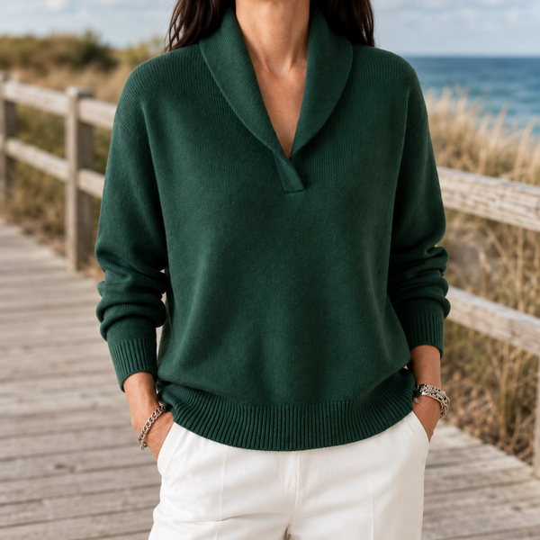 Damen Schalkragenpullover Relaxed Fit Casual Freizeit