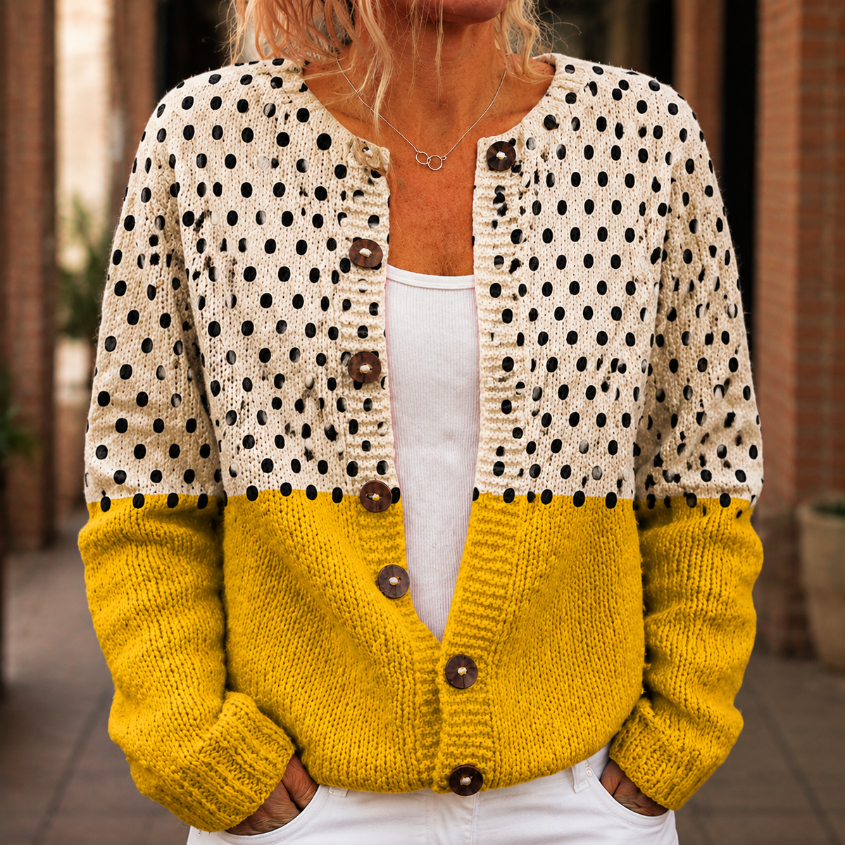Damen Farbblock Cardigan Relaxed Fit Freizeit