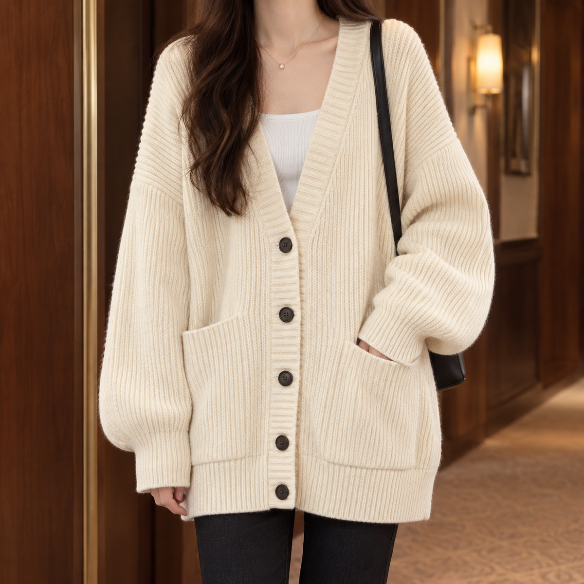 Damen Rippstrick-Cardigan Oversize Freizeit
