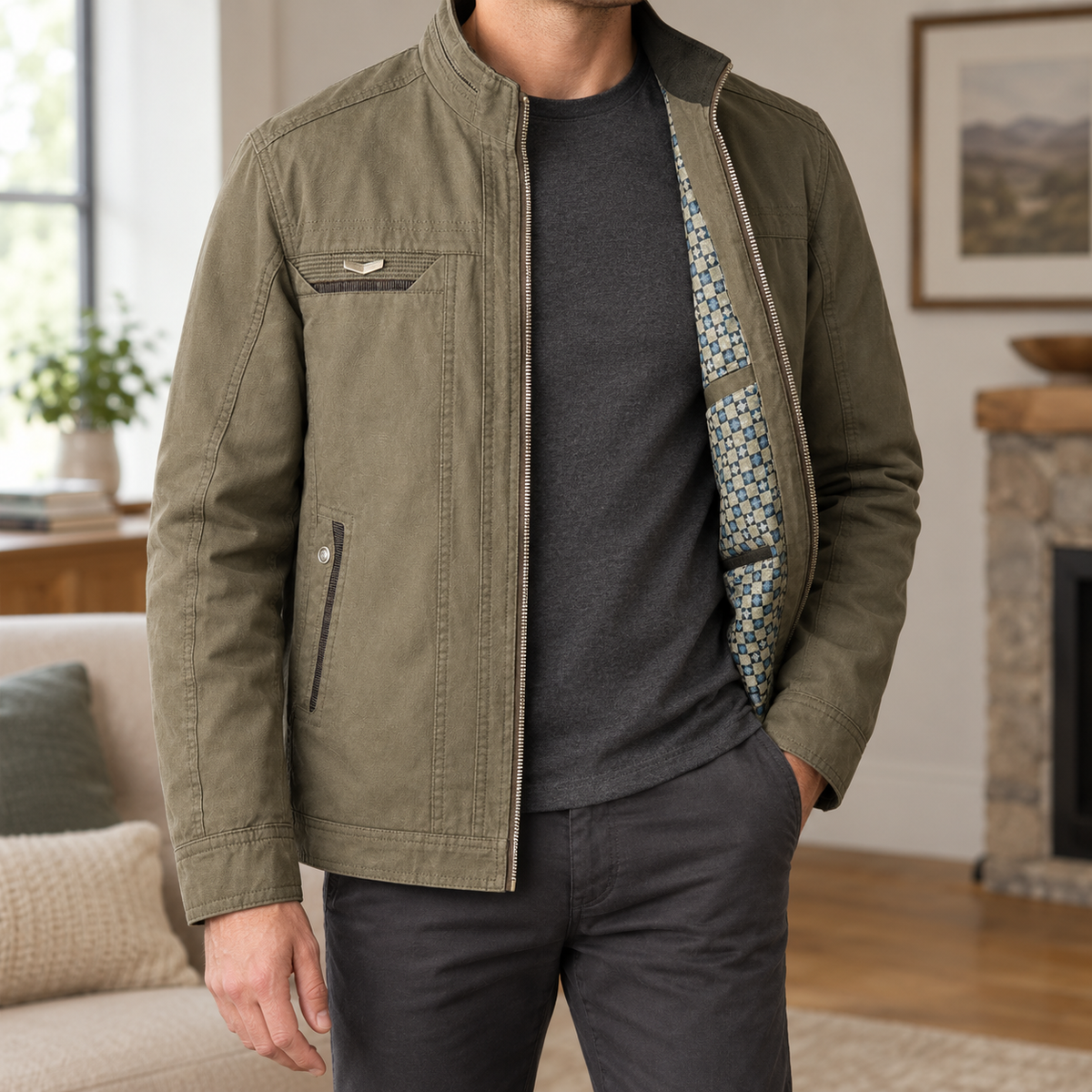 Stehkragenjacke Herren Regular Fit Casual