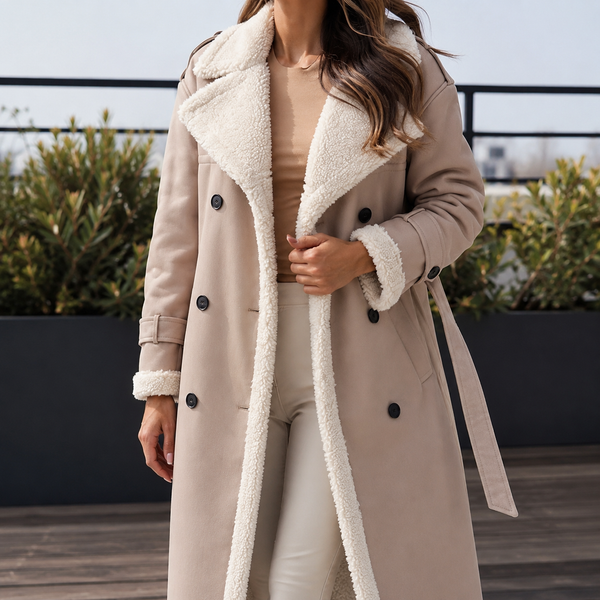 Damen Mantel Slim Fit mit Kontrastbesatz Winter Elegant