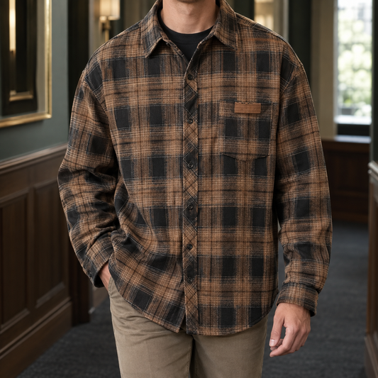 Herren Overshirt Relaxed Fit Kariert Freizeit