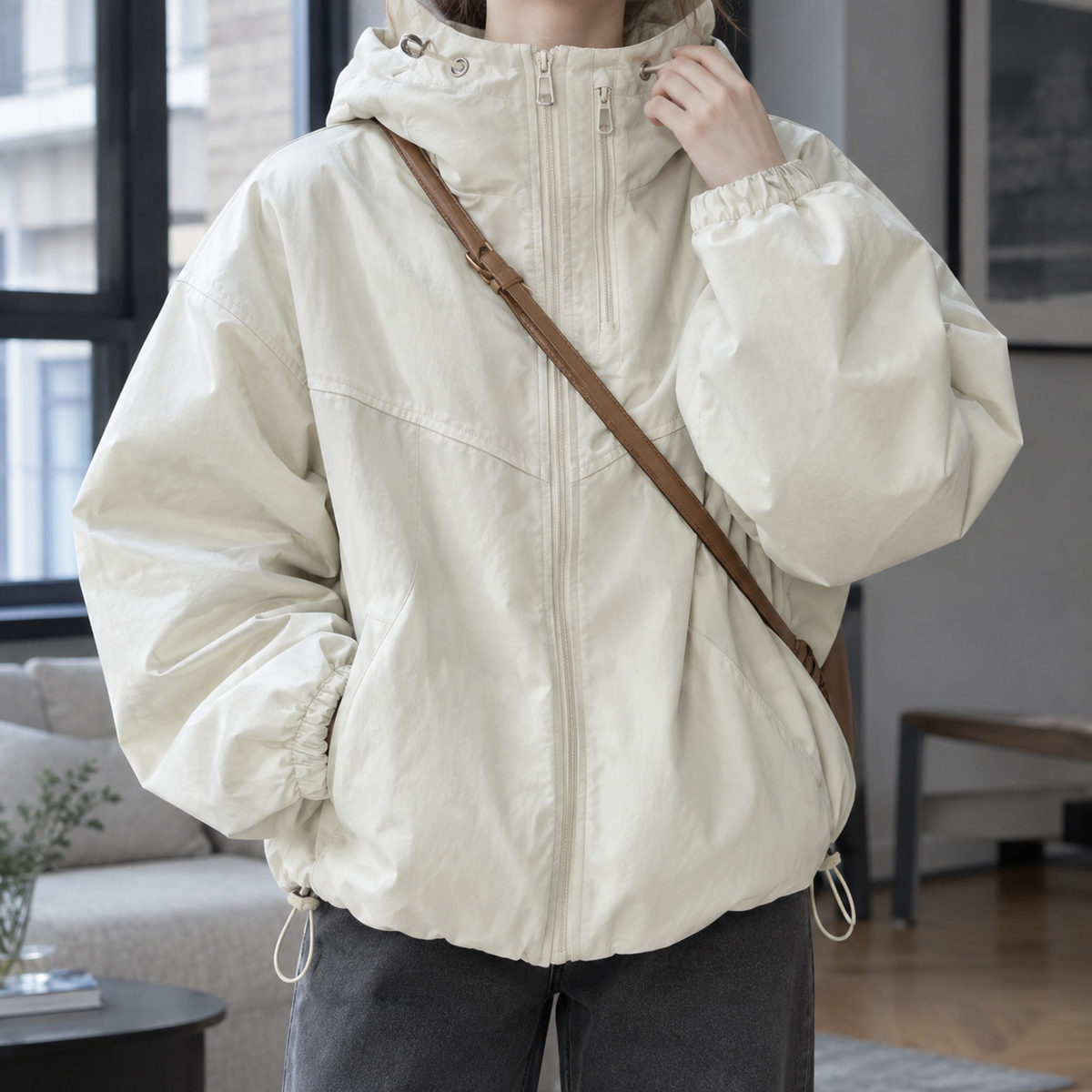 Damen Kapuzenjacke Relaxed Fit Casual mit Reißverschluss