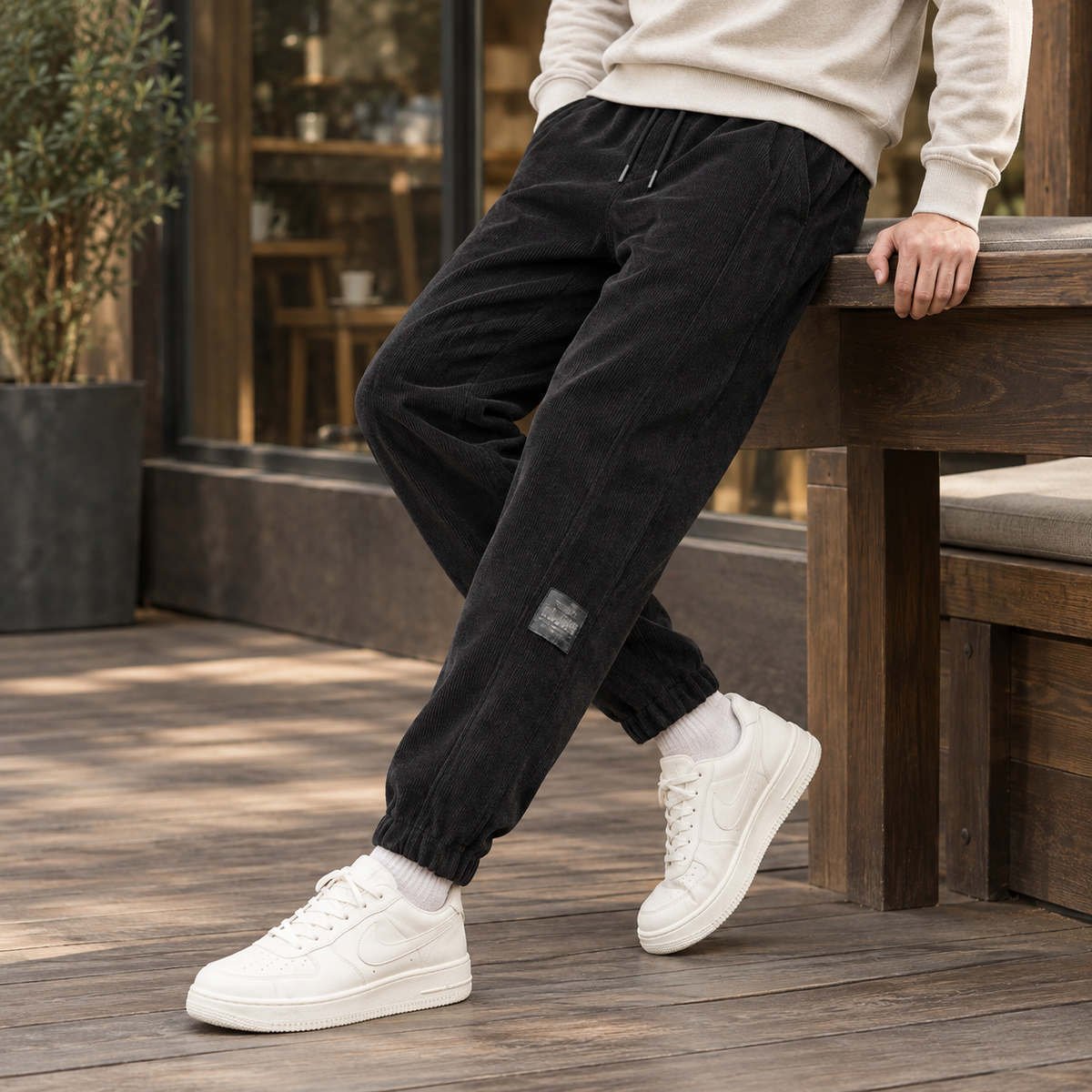 Herren Jogginghose Relaxed Fit Freizeit mit Cordstruktur