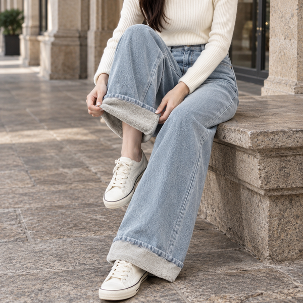 Damen Fleecegefütterte Jeans Relaxed Fit Freizeit Winter