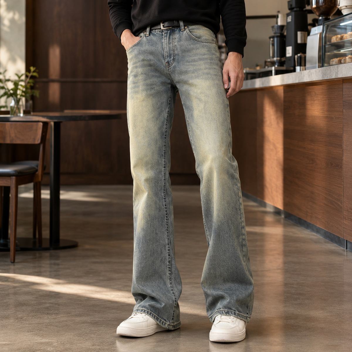 Herren Flared Jeans Slim Fit Freizeit