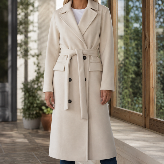 Damen Gürtelmantel Slim Fit Business Elegant knielang