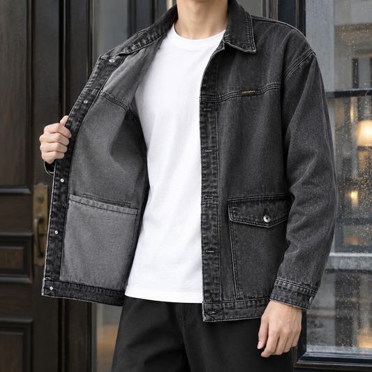 Overshirt Herren Relaxed Fit Freizeit Denim lässig
