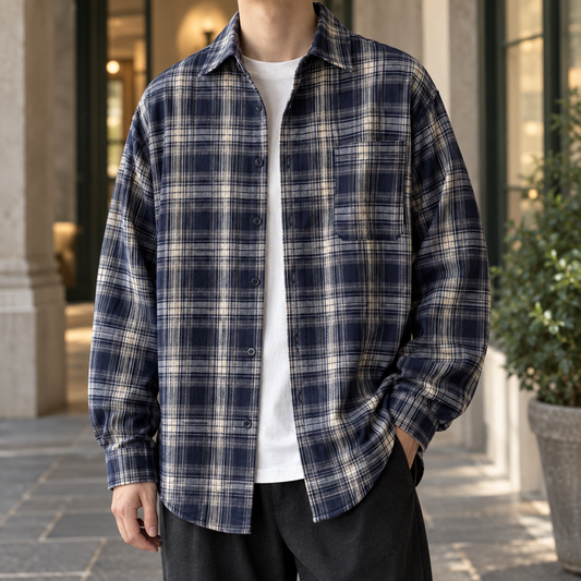 Olev - Overshirt Herren Oversize Casual Karo Muster