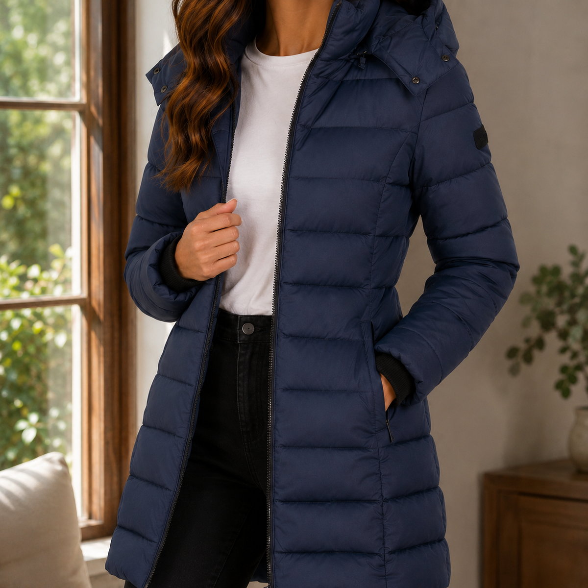 Damen Steppjacke Slim Fit Winter Freizeit mit Kapuze