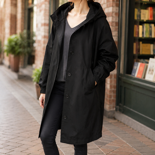Damen Kapuzenmantel Relaxed Fit Freizeit knielang