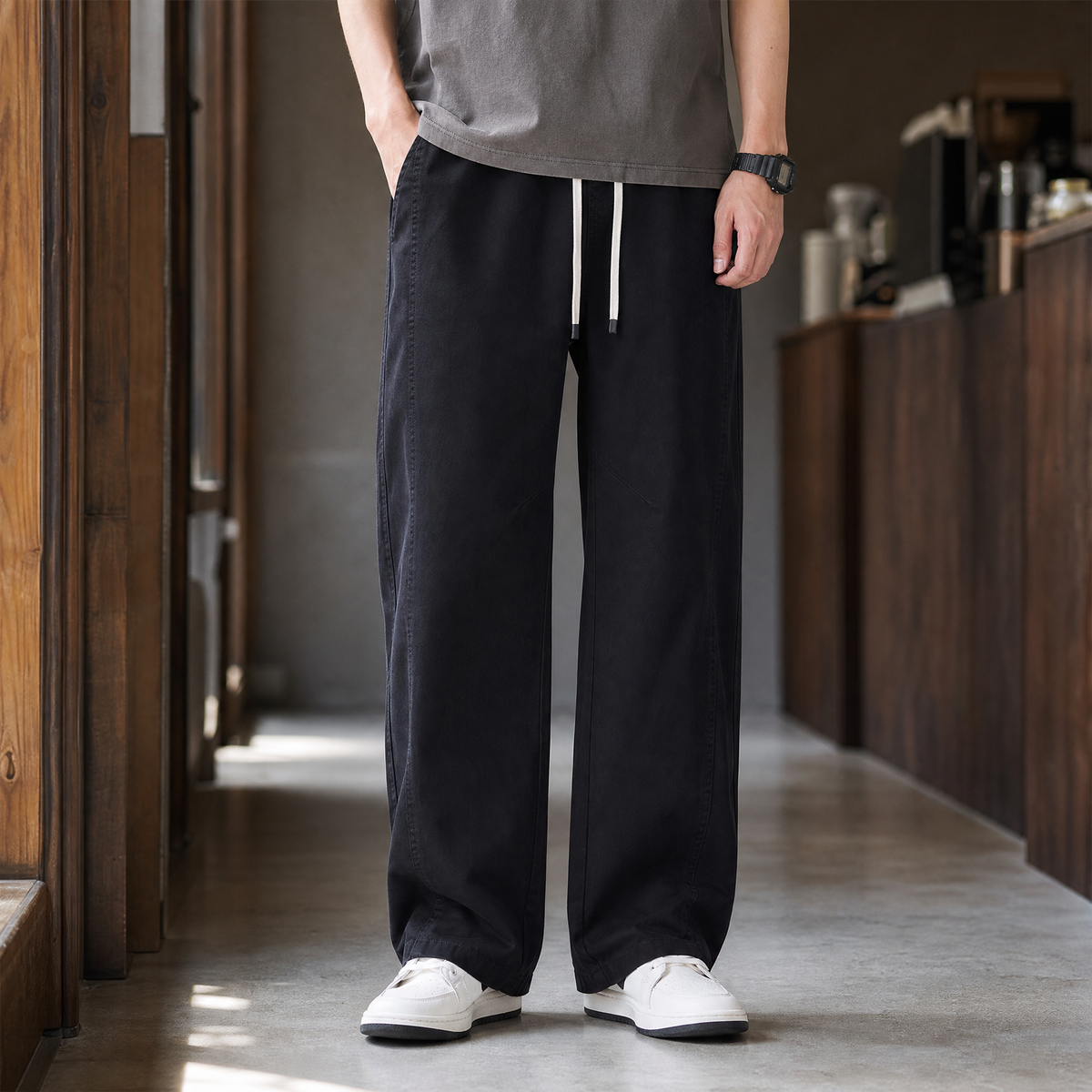 Herren Relaxed Fit Hose Freizeit mit Kordelzugbund