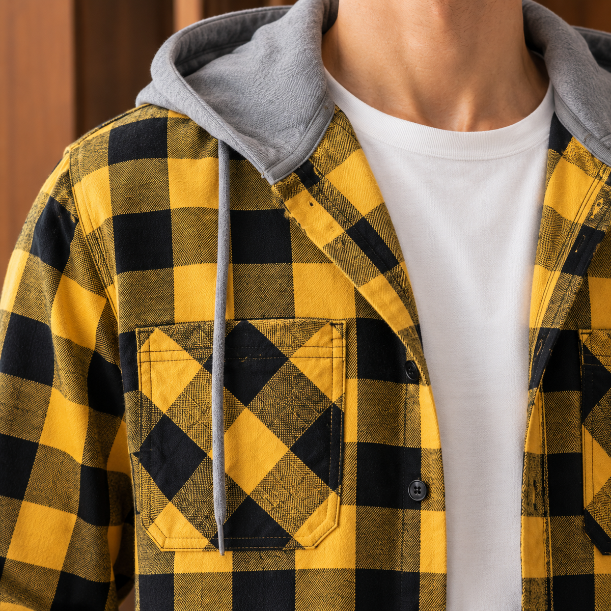 Herren Overshirt Kariert mit Kapuze Lässig Freizeit