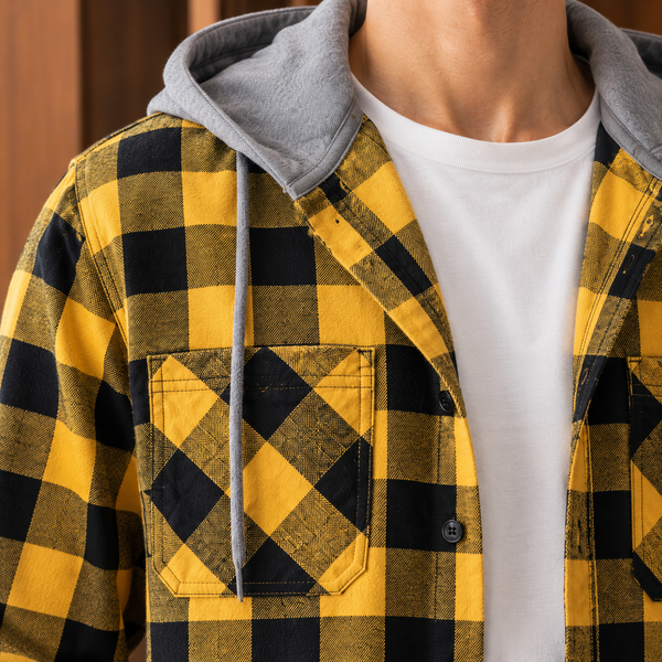 Herren Overshirt Kariert mit Kapuze Lässig Freizeit