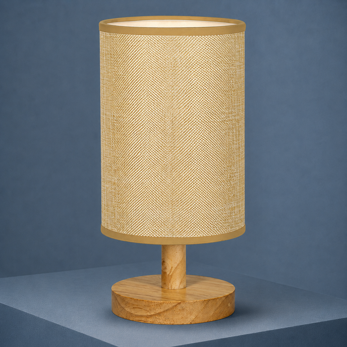 Tischlampe Skandinavisch Wohnzimmer Bambusfuß Zylinderschirm