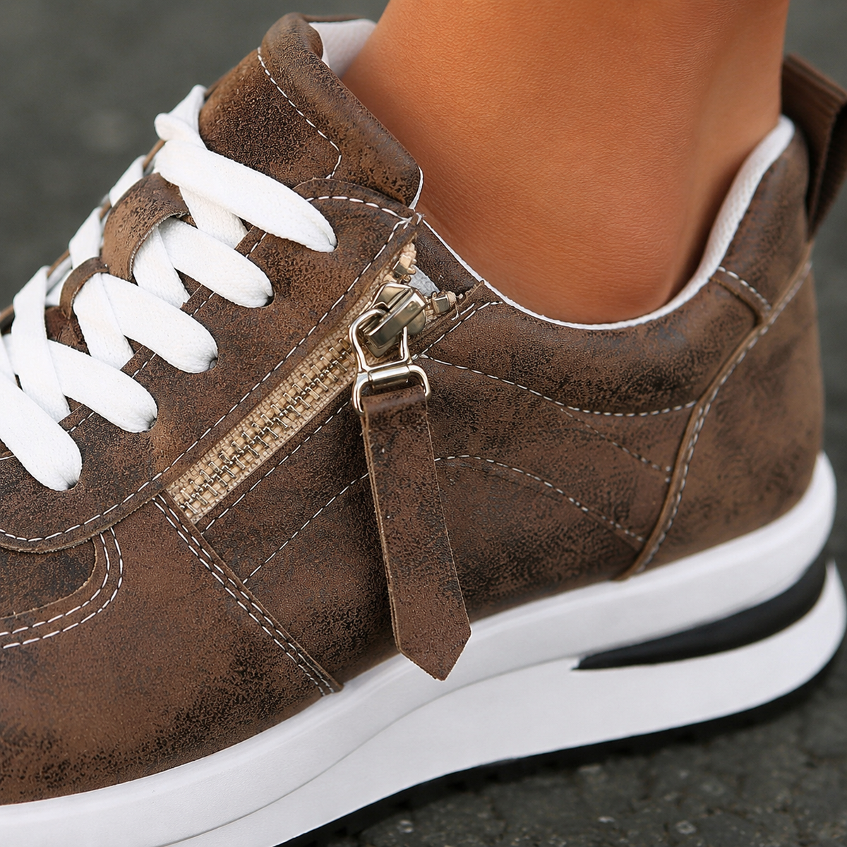 Sneakers Damen Low-Top Freizeit mit praktischem Reißverschluss