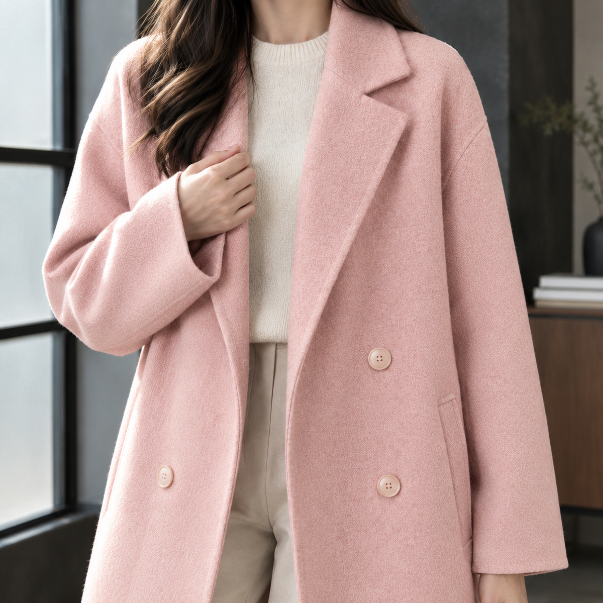 Damen Doppelreihiger Mantel Relaxed Fit Casual