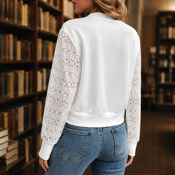 Damen Häkeljacke Slim Fit Freizeit mit Spitzeneinsätzen