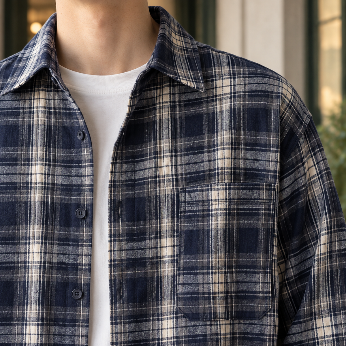 Olev - Overshirt Herren Oversize Casual Karo Muster