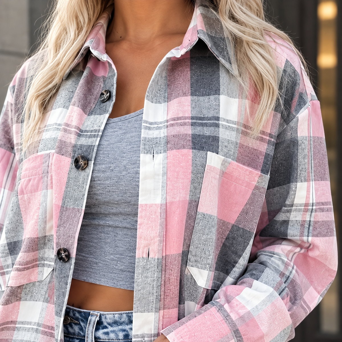 Lara - Damen Overshirt Karo Relaxed Fit Freizeit lässig