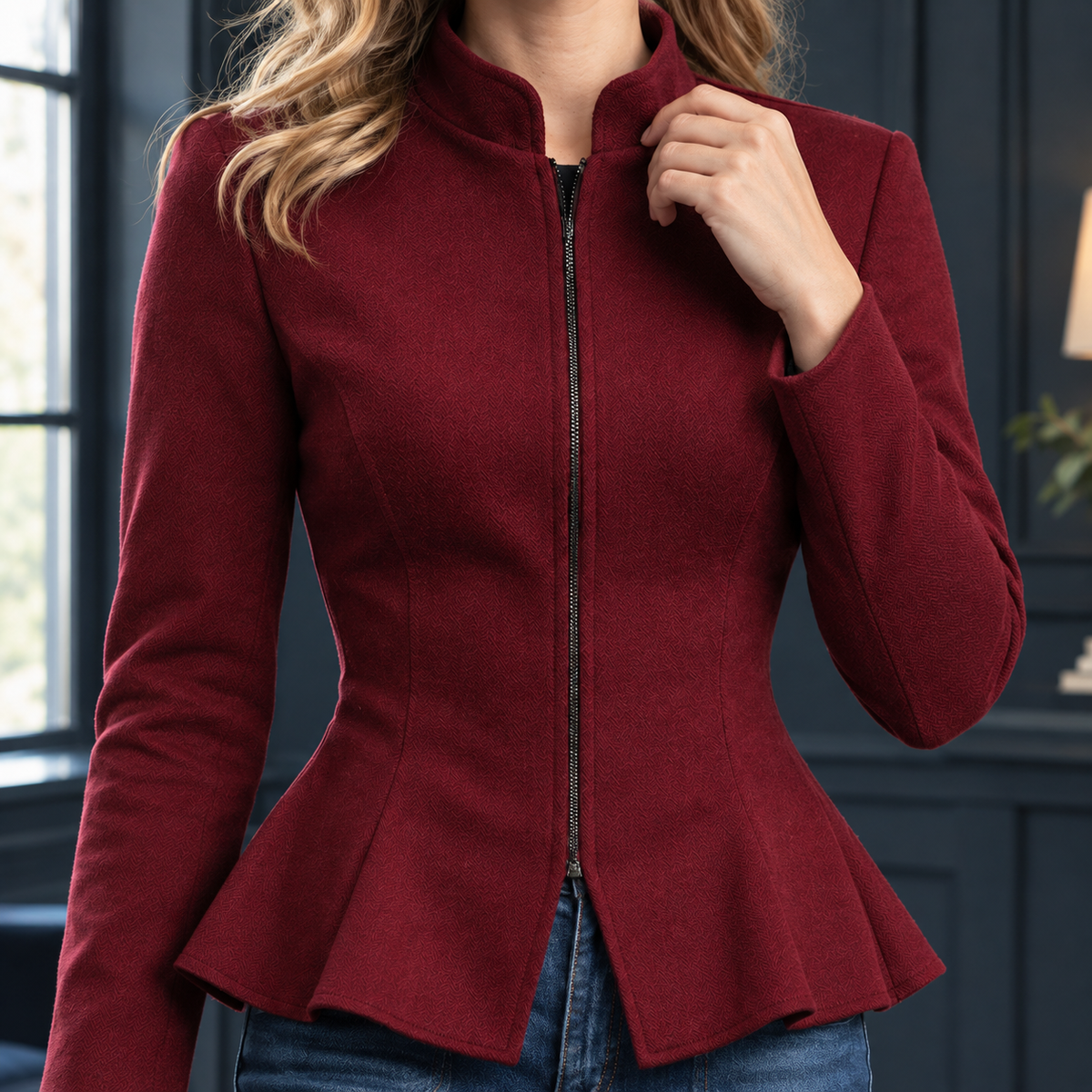 Damen Slim Fit Peplum-Jacke Business Elegant