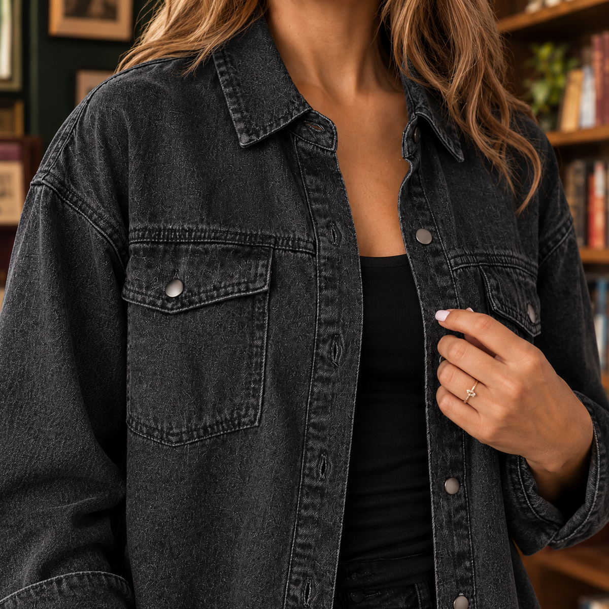 Damen Overshirt Relaxed Fit Freizeit mit Fransenabschluss