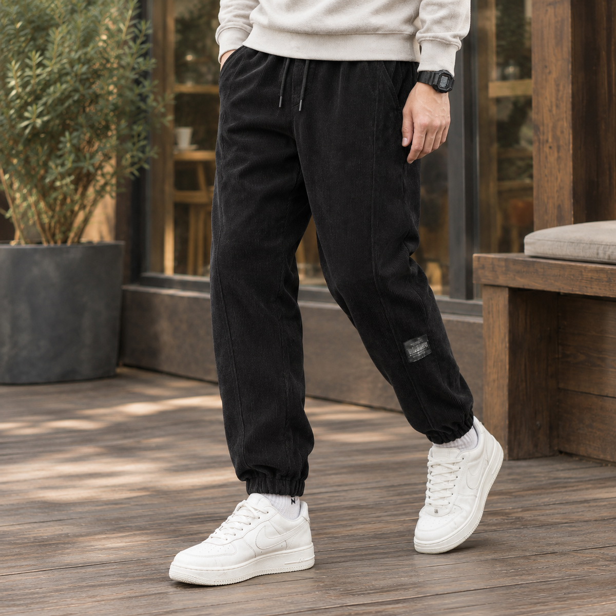 Herren Jogginghose Relaxed Fit Freizeit mit Cordstruktur