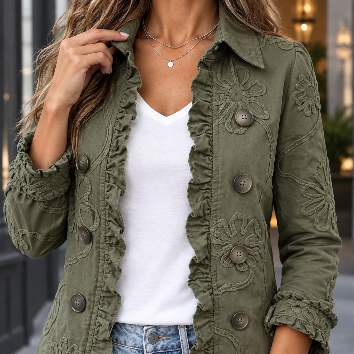Damen Rüschensakko Regular Fit Business Elegant