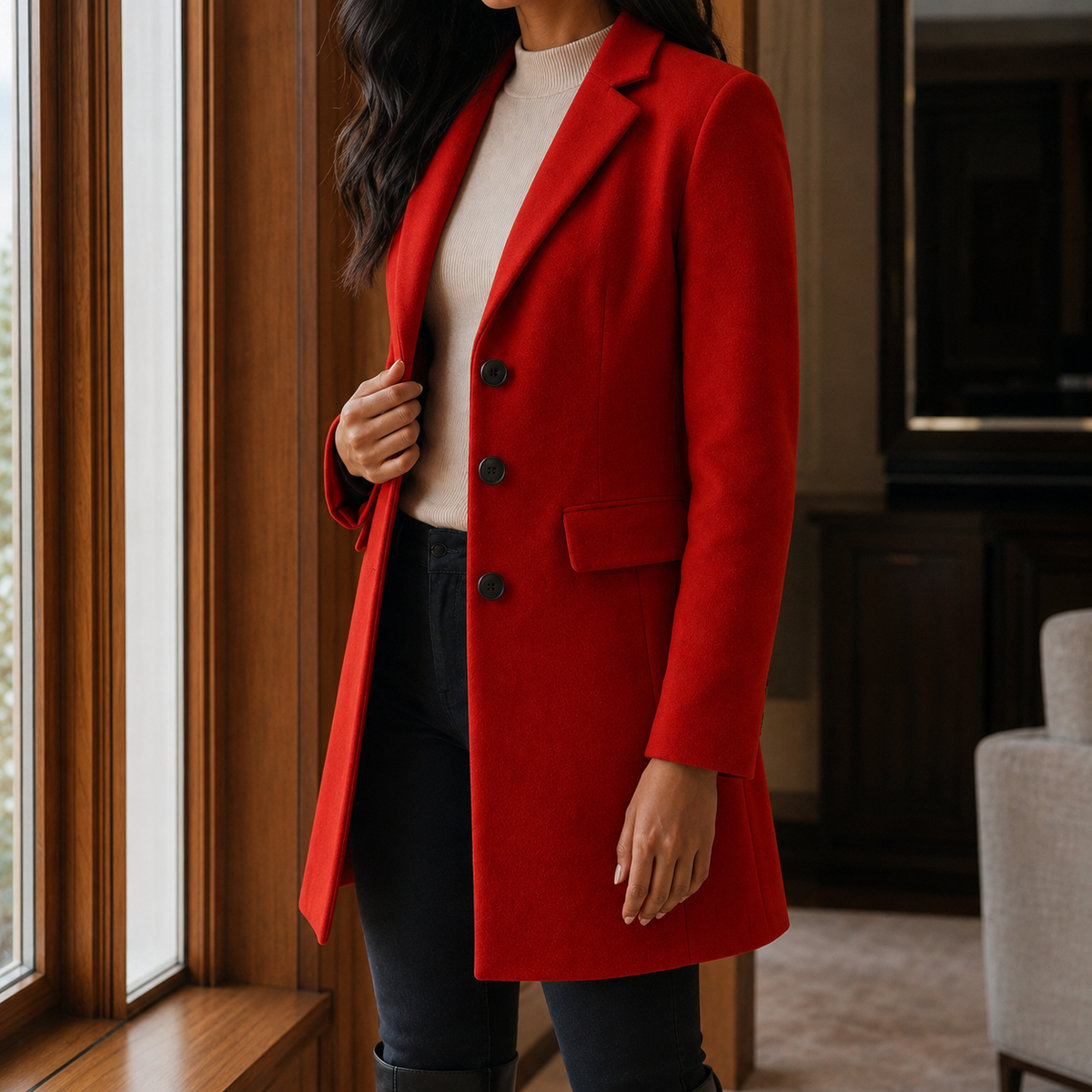 Damen Mantel Slim Fit Business Elegant