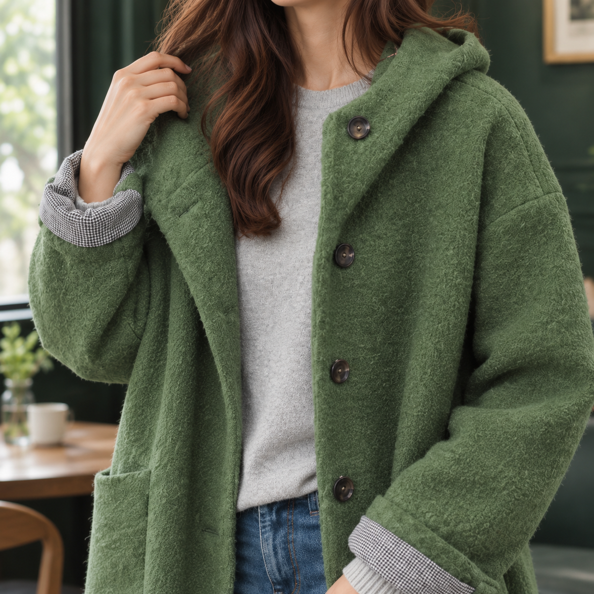 Damen Kapuzenmantel Oversize Freizeit weich und lang