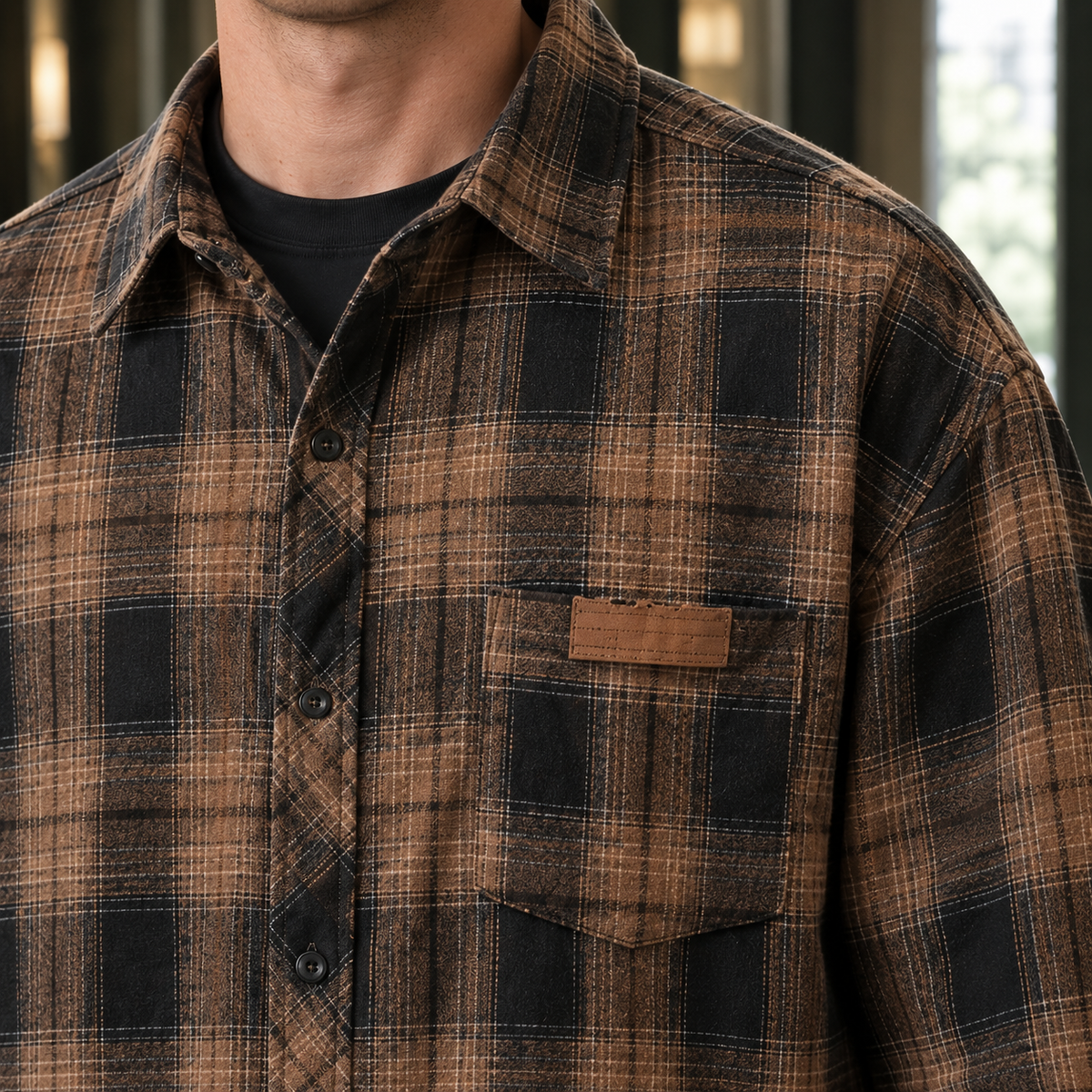 Herren Overshirt Relaxed Fit Kariert Freizeit