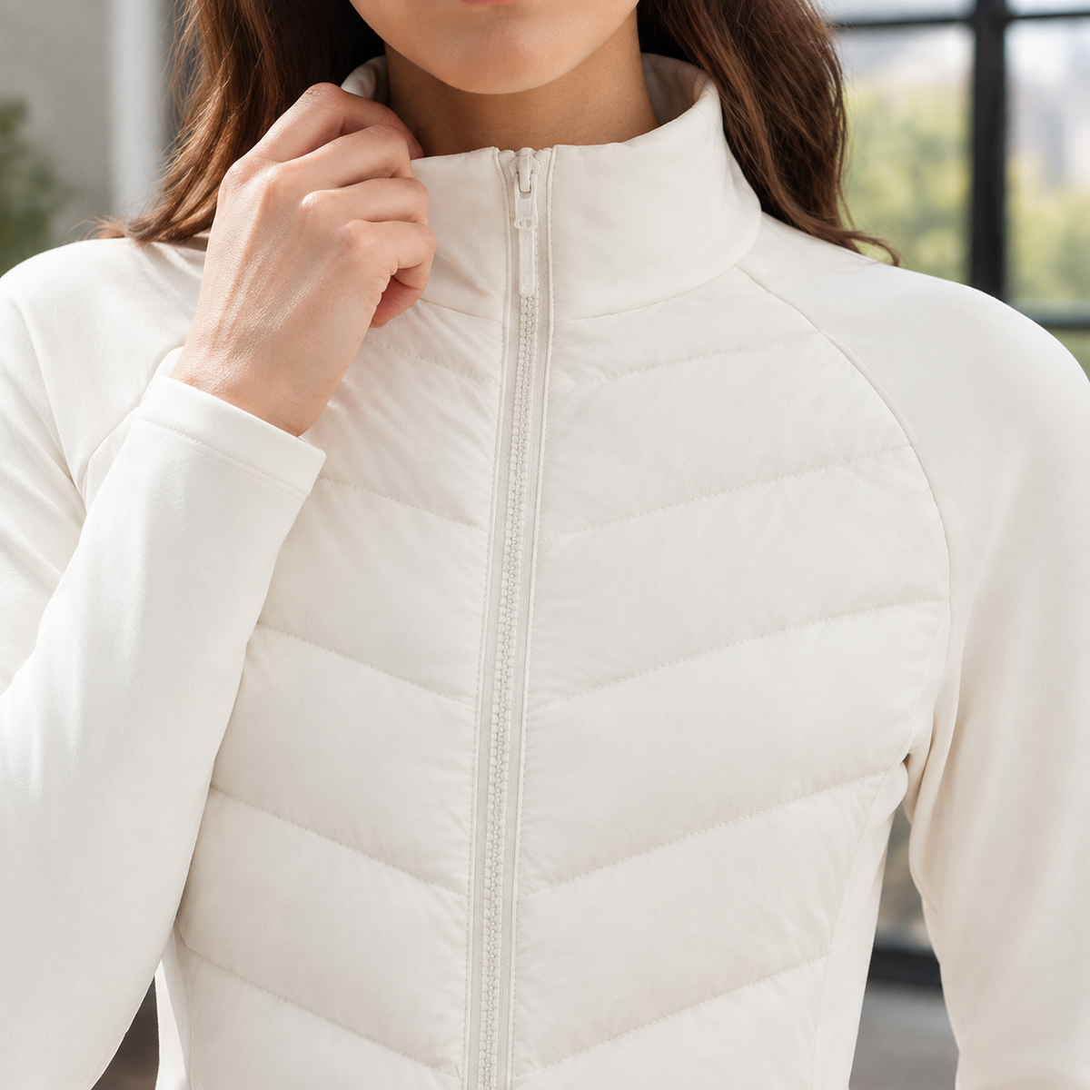 Damen Steppjacke Slim Fit Freizeit Chevron-Muster