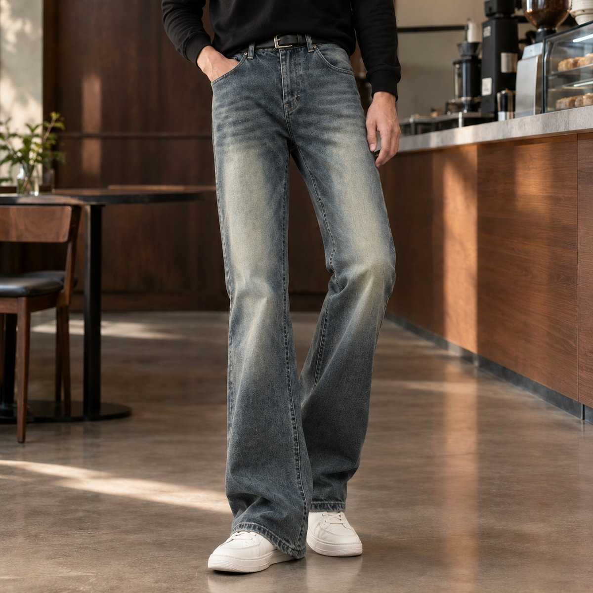 Herren Flared Jeans Slim Fit Freizeit