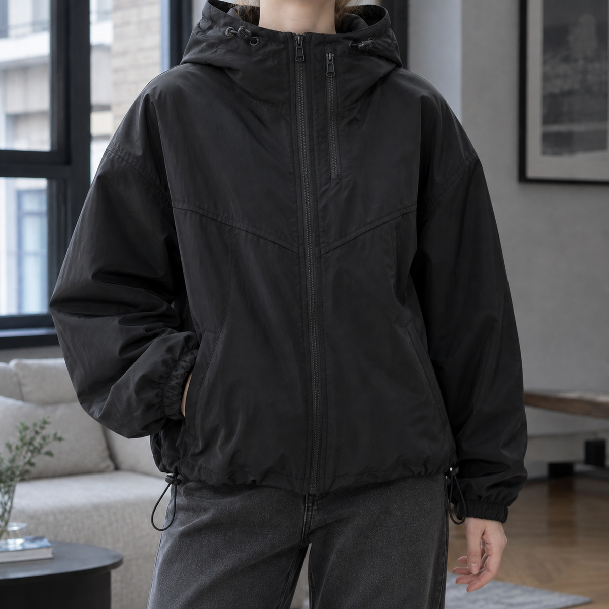 Damen Kapuzenjacke Relaxed Fit Casual mit Reißverschluss