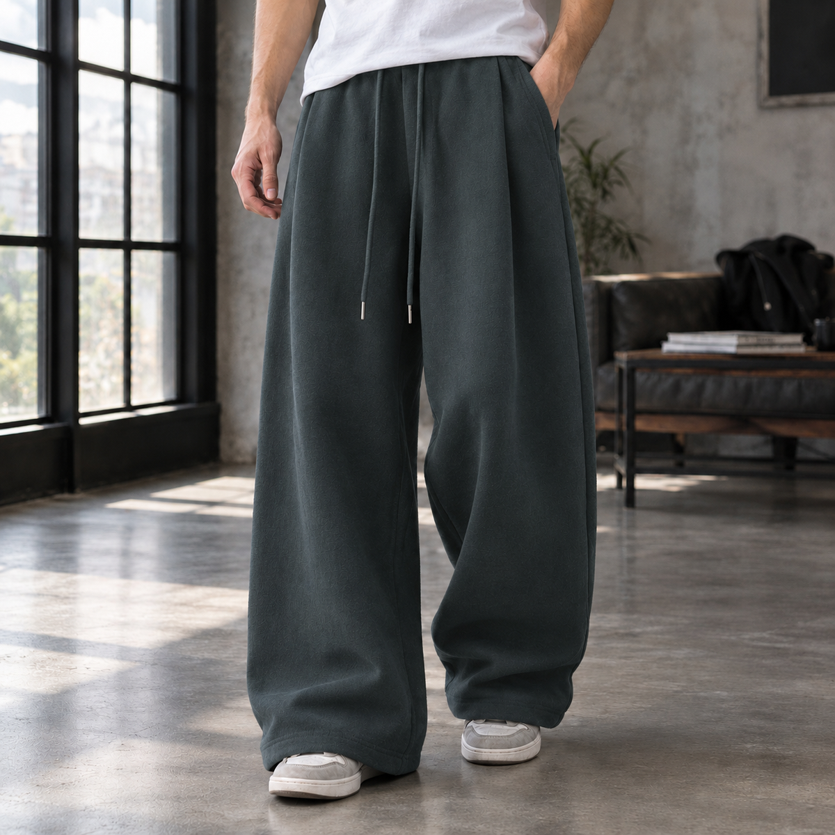 Weite Herrenhose Relaxed Fit Freizeit mit Kordelzugbund
