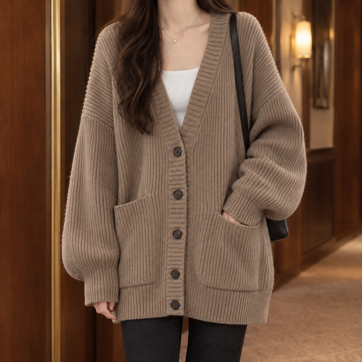 Damen Rippstrick-Cardigan Oversize Freizeit