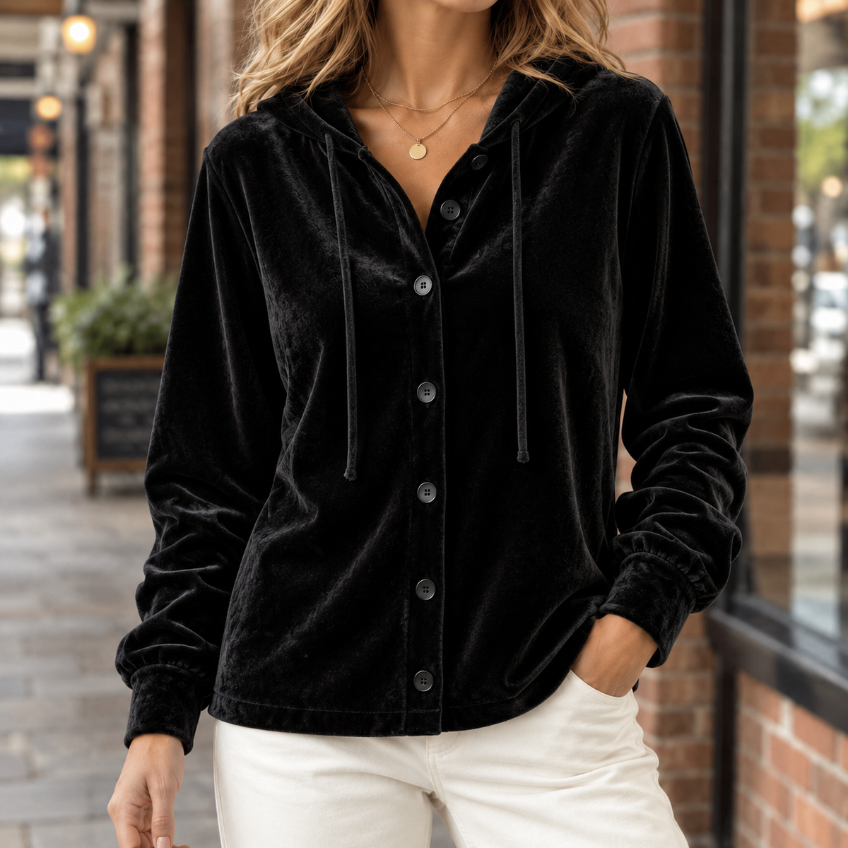 Mia - Damen Overshirt Samt Relaxed Fit Freizeit