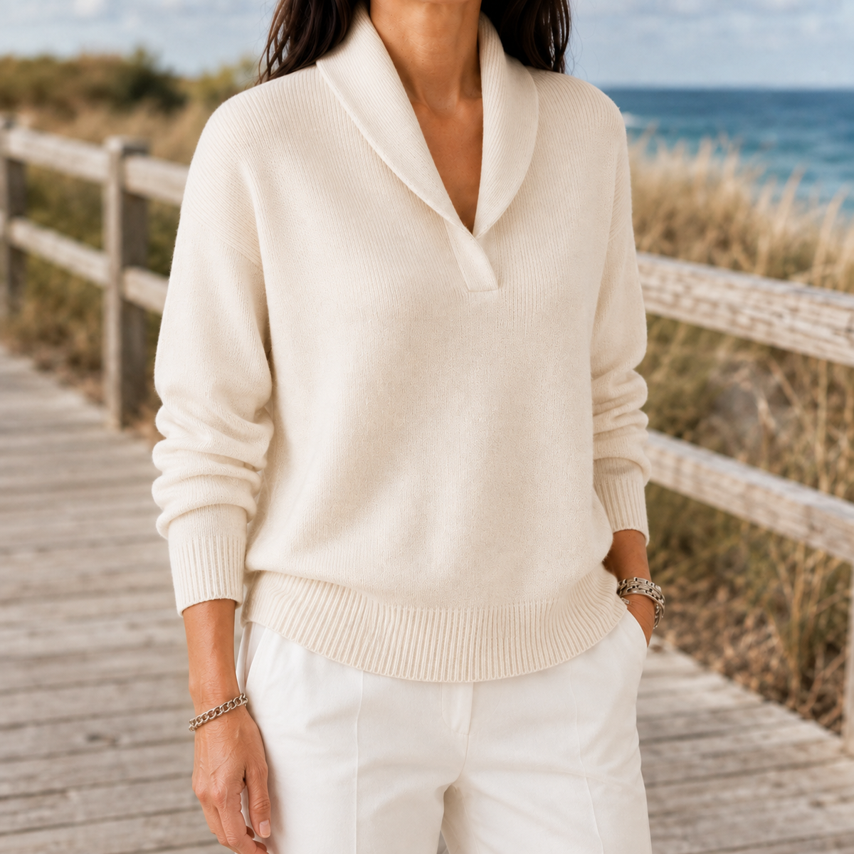 Damen Schalkragenpullover Relaxed Fit Casual Freizeit