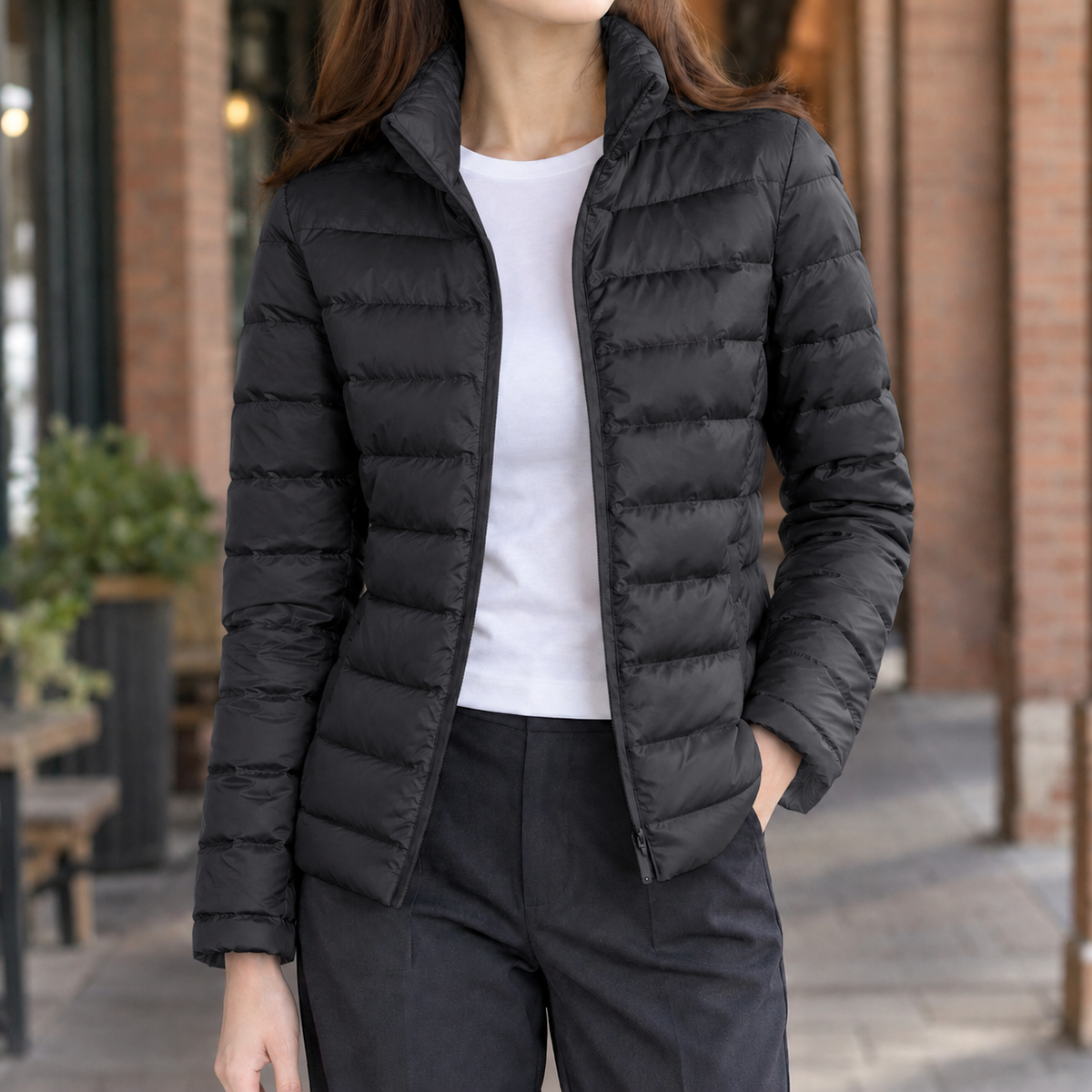 Damen Slim Fit Steppjacke Kaschmirgefüllt Freizeit