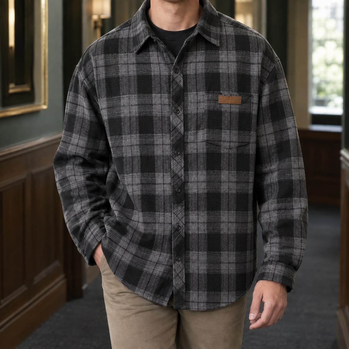 Herren Overshirt Relaxed Fit Kariert Freizeit