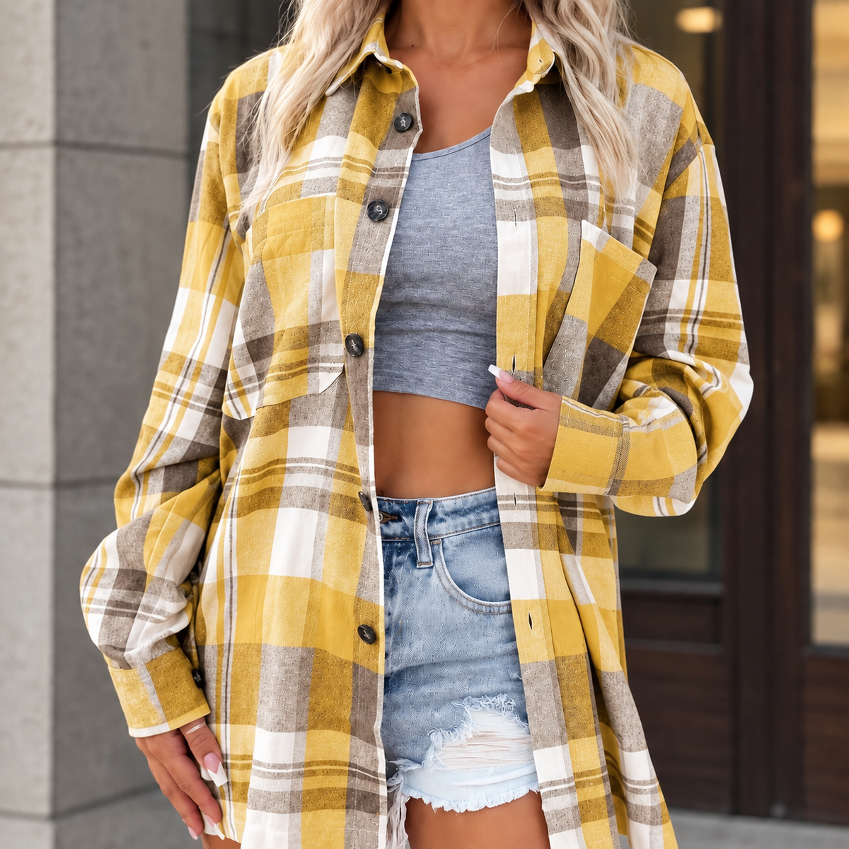Lara - Damen Overshirt Karo Relaxed Fit Freizeit lässig